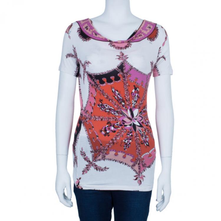 Pre Owned Emilio Pucci Abstract Printed Cotton Top M