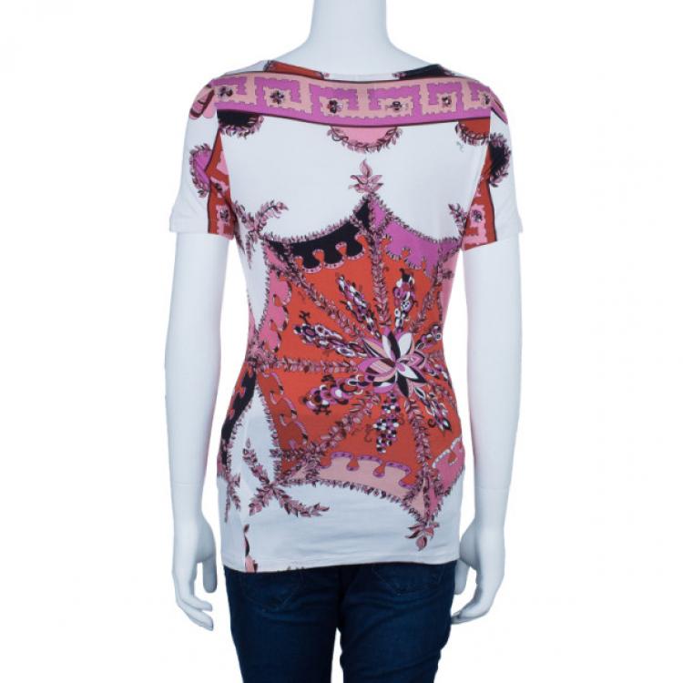 Pre Owned Emilio Pucci Abstract Printed Cotton Top M
