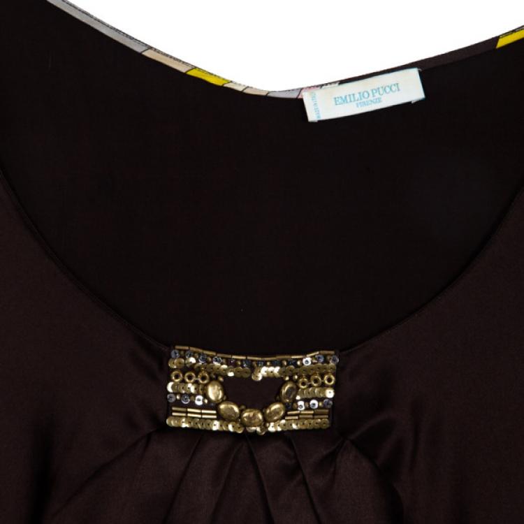 Pre Owned Emilio Pucci Satin Gathered Top M