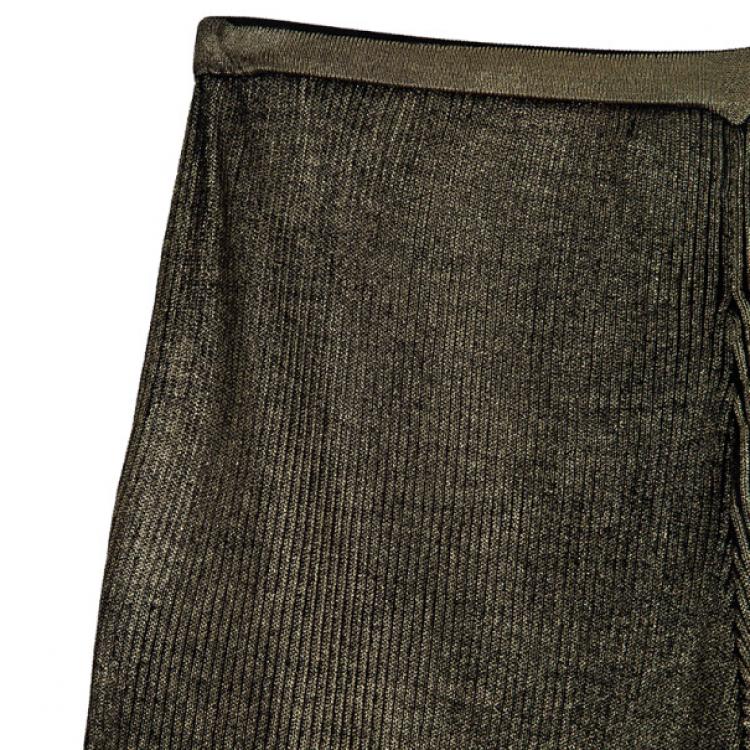 Pre Owned Emilio Pucci Metallic Ribbed Silk-jersey Pants Size L