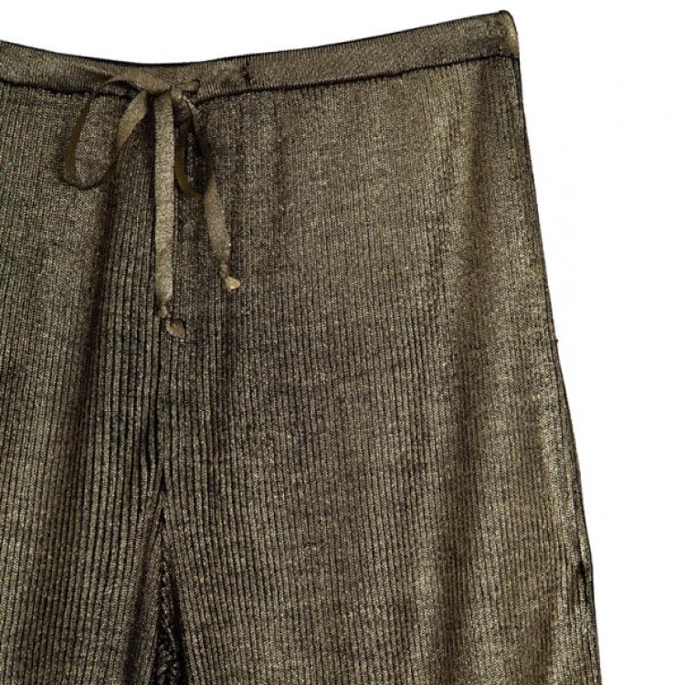Pre Owned Emilio Pucci Metallic Ribbed Silk-jersey Pants Size L
