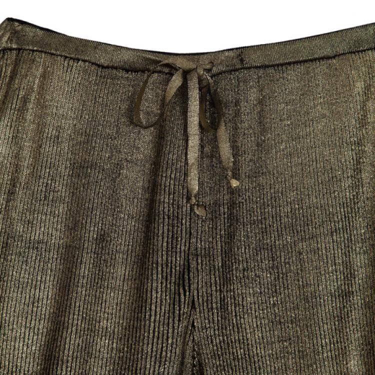 Pre Owned Emilio Pucci Metallic Ribbed Silk-jersey Pants Size L