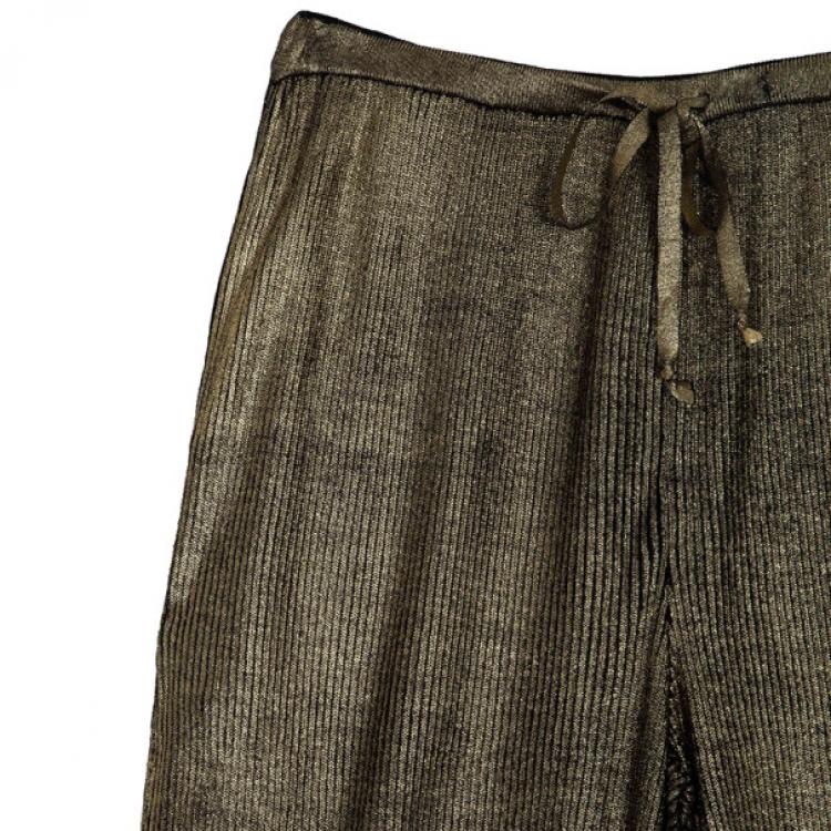 Pre Owned Emilio Pucci Metallic Ribbed Silk-jersey Pants Size L