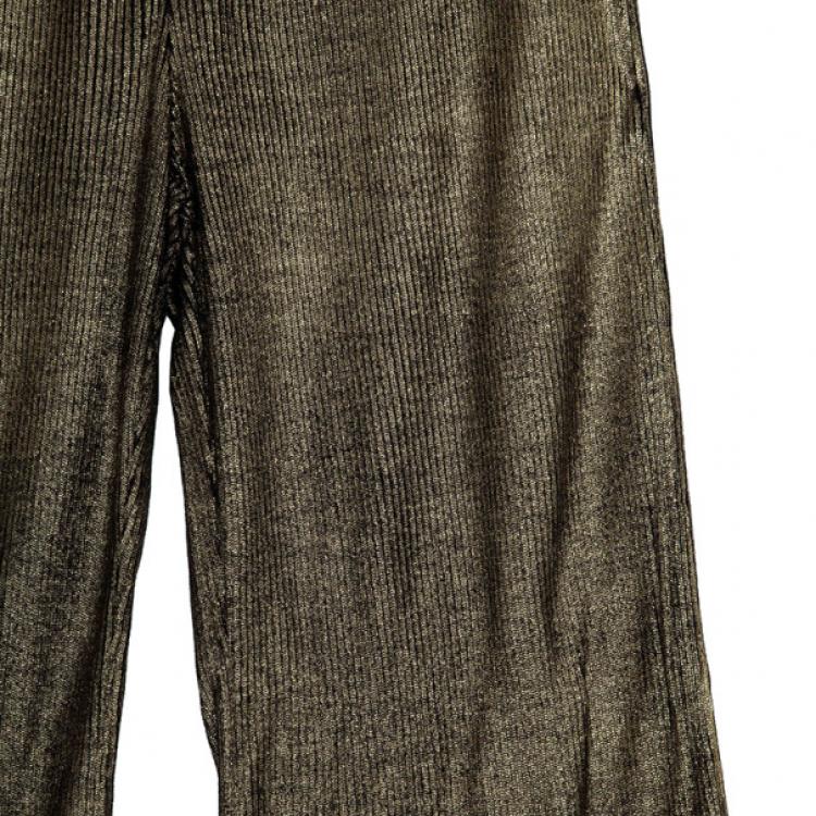 Pre Owned Emilio Pucci Metallic Ribbed Silk-jersey Pants Size L
