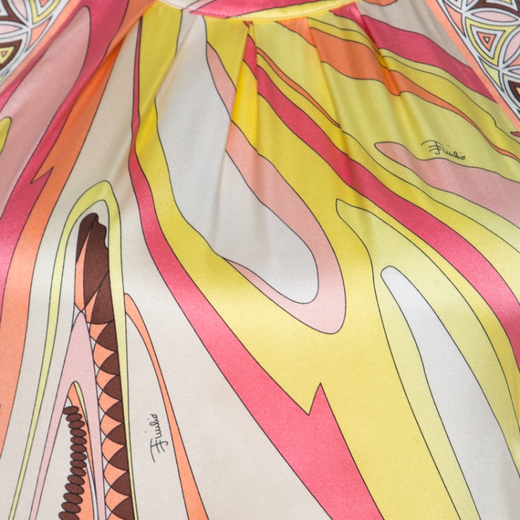 Pre Owned Emilio Pucci Firenze Multicolor Abstract Print Silk Maxi Halter Dress M