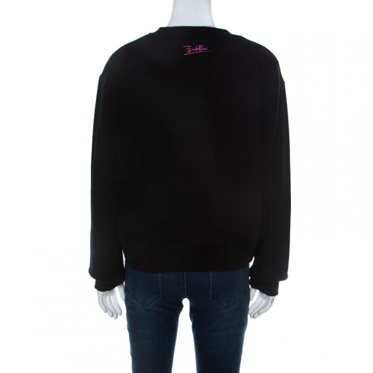 Pre Owned Emilio Pucci Black Cotton Knit Graphic Logo Print Sweatshirt L 