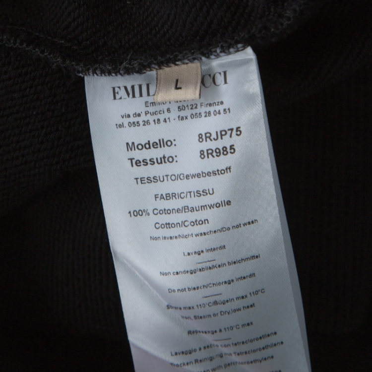 Pre Owned Emilio Pucci Black Cotton Knit Graphic Logo Print Sweatshirt L 
