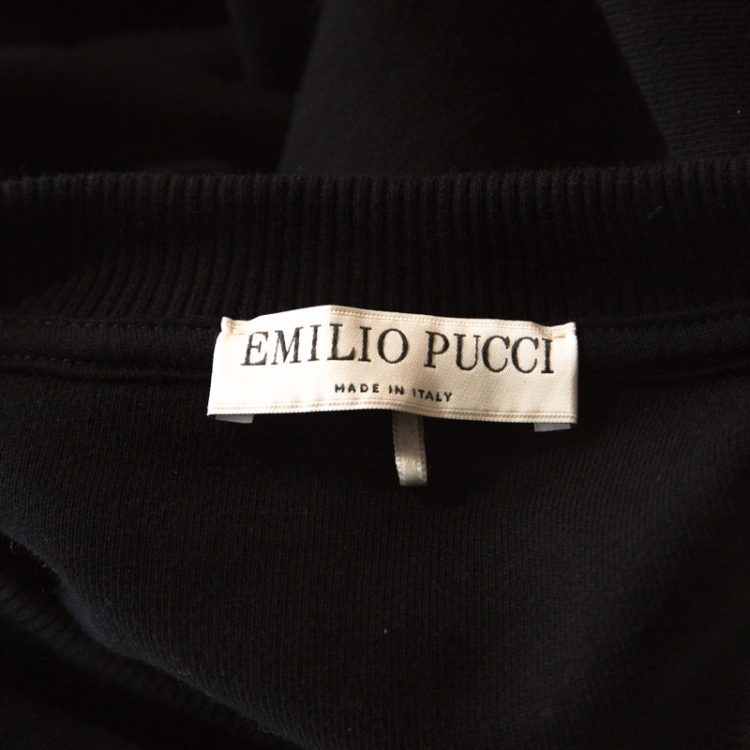 Pre Owned Emilio Pucci Black Cotton Knit Graphic Logo Print Sweatshirt L 
