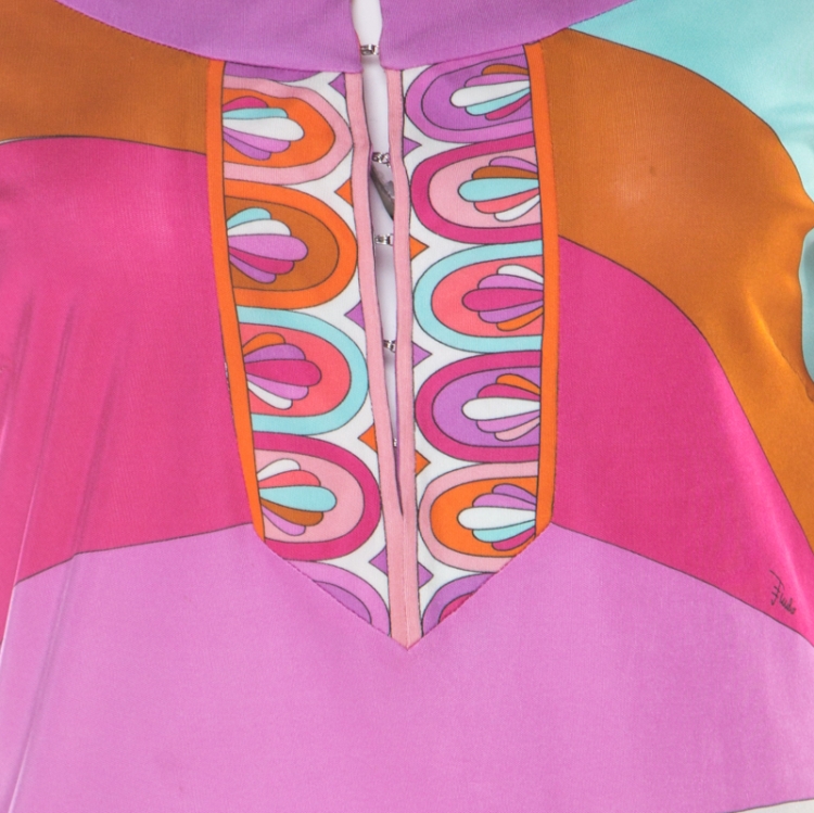 Pre Owned Emilio Pucci Multicolour Classic Print Three Quarter Sleeve Top S