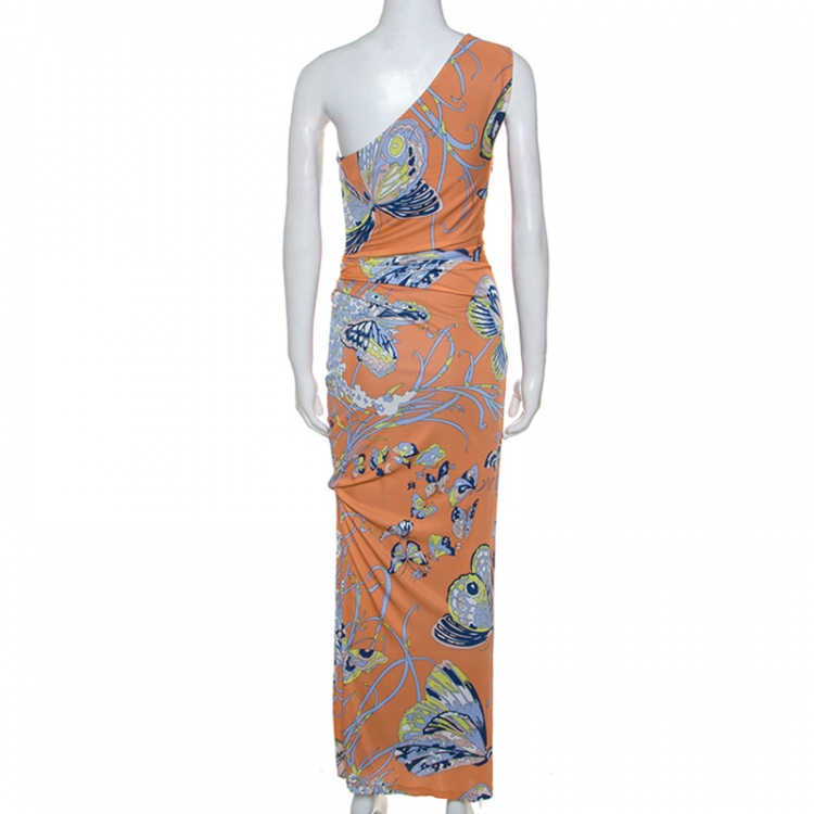 Pre Owned Emilio Pucci Multicolor Printed Jersey One Shoulder Dress S