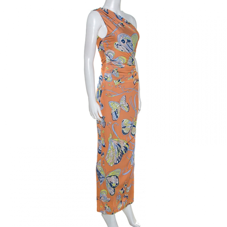Pre Owned Emilio Pucci Multicolor Printed Jersey One Shoulder Dress S