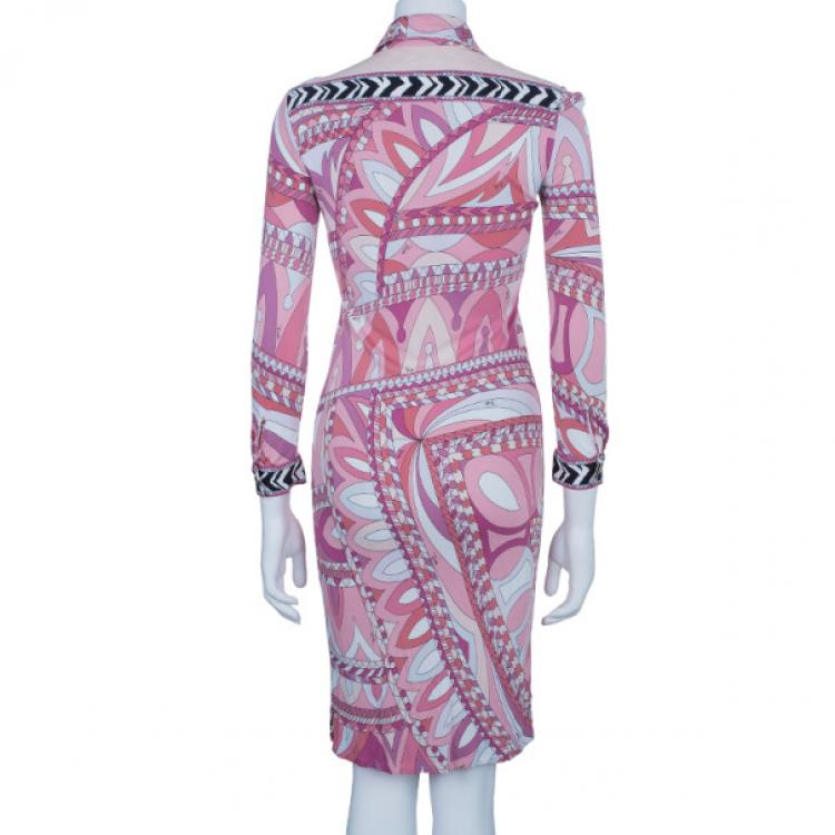مملوكة مسبقًا Emilio Pucci Pink Abstract Printed Shirt Dress S