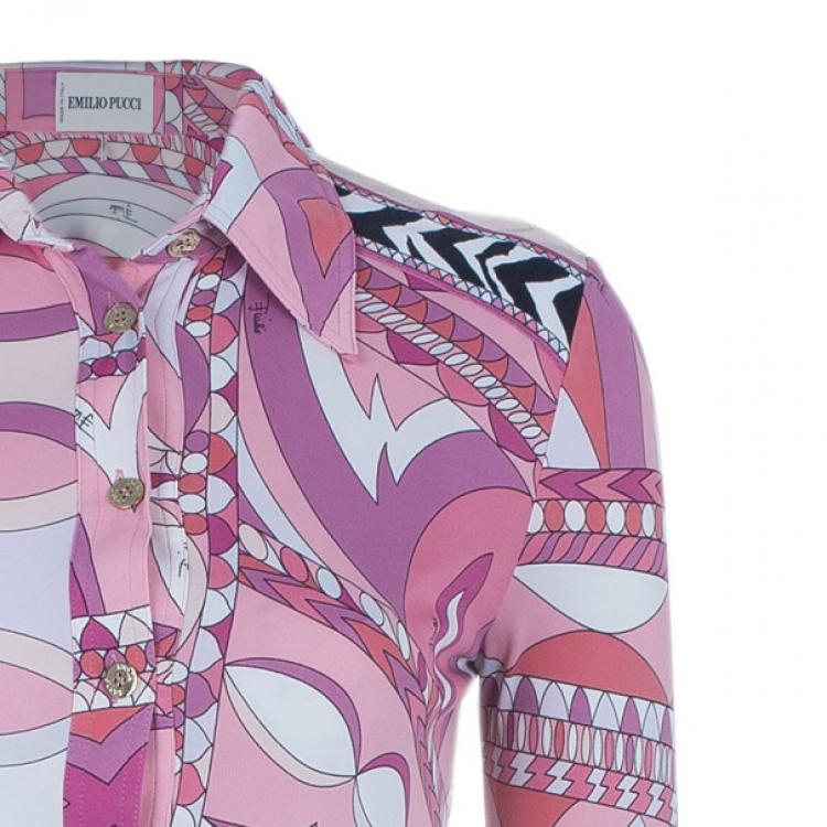 مملوكة مسبقًا Emilio Pucci Pink Abstract Printed Shirt Dress S
