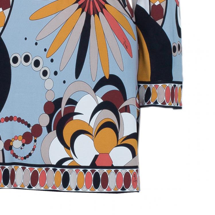 Pre Owned Emilio Pucci Orange Multicolor Belted Tunic Top L