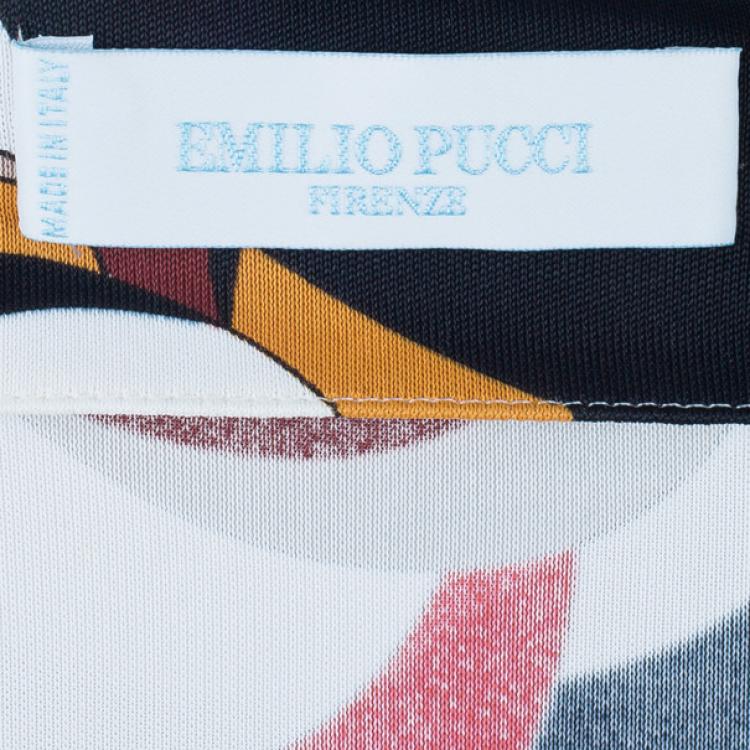 Pre Owned Emilio Pucci Orange Multicolor Belted Tunic Top L