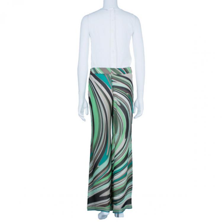 Pre Owned Emilio Pucci Printed Silk Wide Leg Pants M