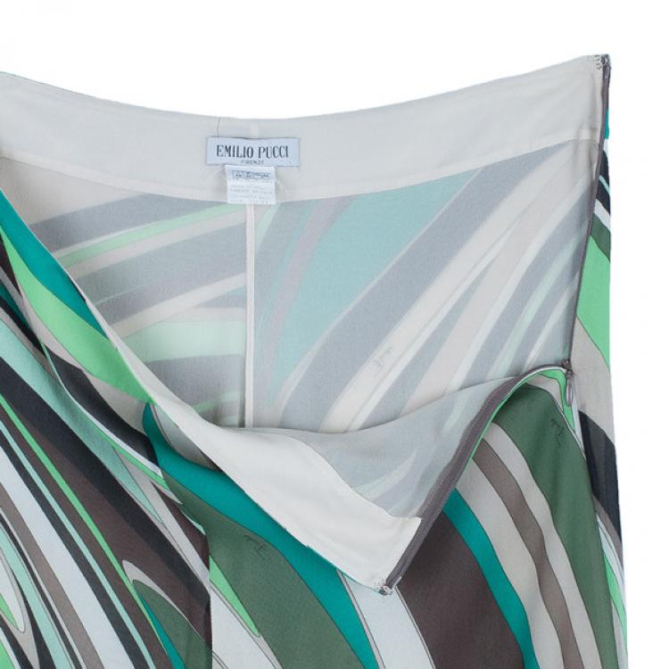 Pre Owned Emilio Pucci Printed Silk Wide Leg Pants M