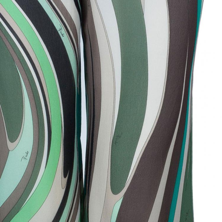 Pre Owned Emilio Pucci Printed Silk Wide Leg Pants M