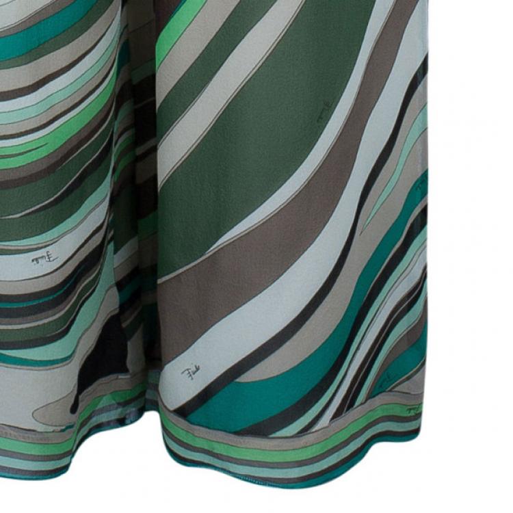 Pre Owned Emilio Pucci Printed Silk Wide Leg Pants M