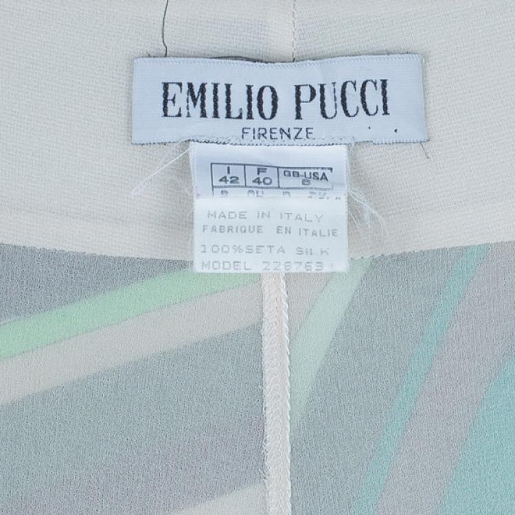 Pre Owned Emilio Pucci Printed Silk Wide Leg Pants M