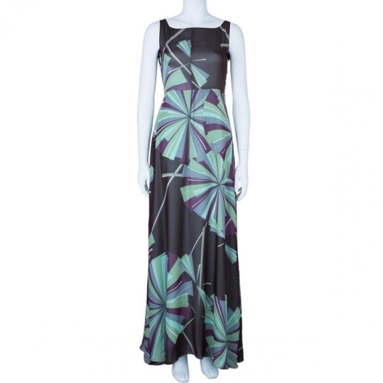 Pre Owned Emilio Pucci Silk Printed Maxi Dress M