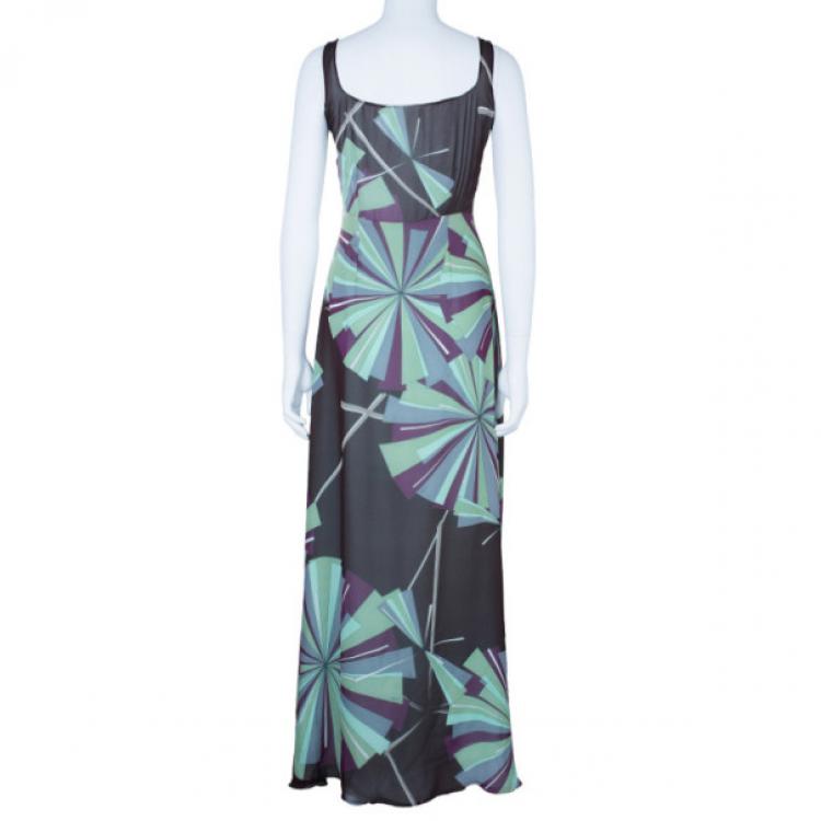 Pre Owned Emilio Pucci Silk Printed Maxi Dress M