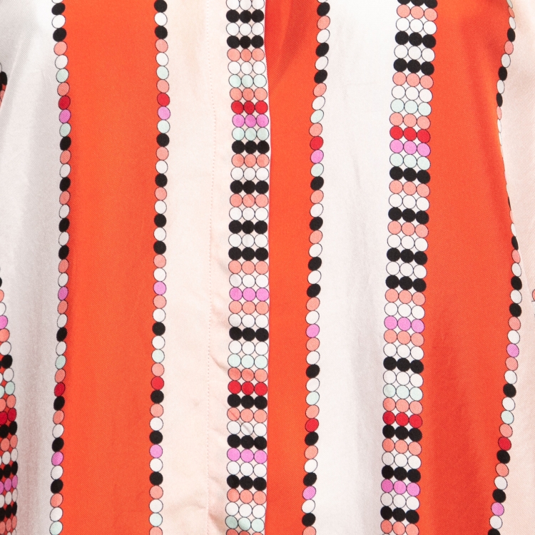 Pre Owned Emilio Pucci Pink Multicolor Printed Silk Buttoned Tunic Top M