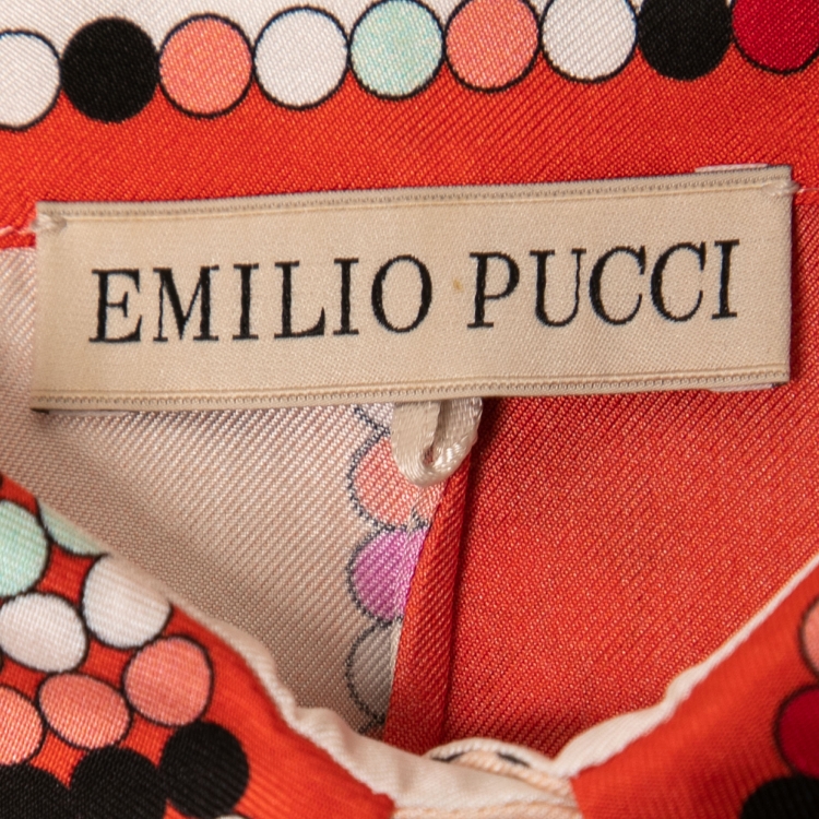 Pre Owned Emilio Pucci Pink Multicolor Printed Silk Buttoned Tunic Top M