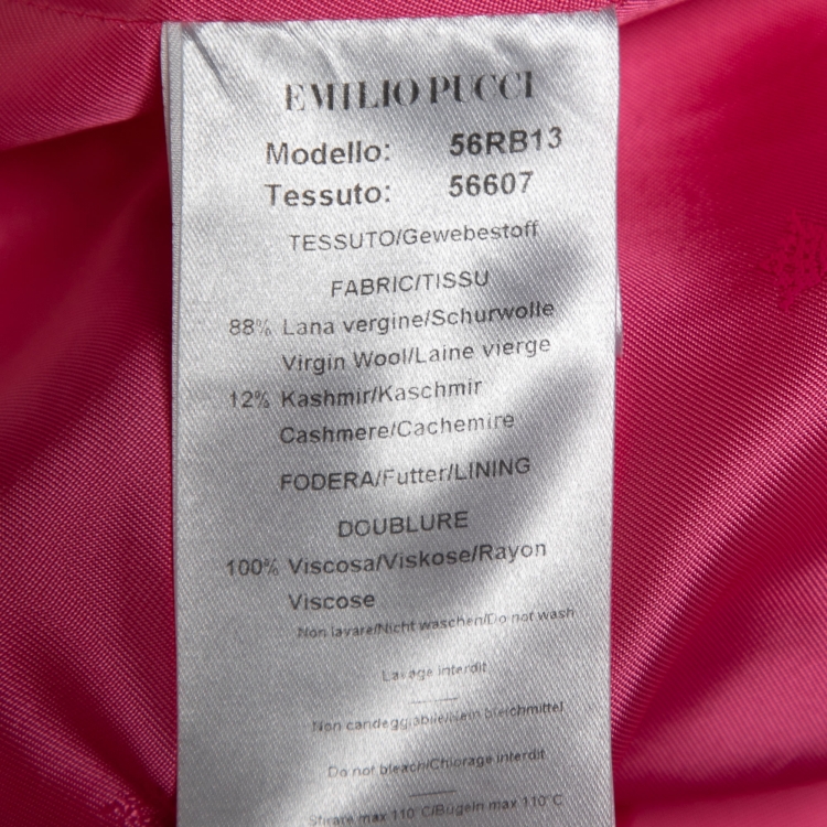 Pre Owned Emilio Pucci Pink Wool Button Embellished Coat S