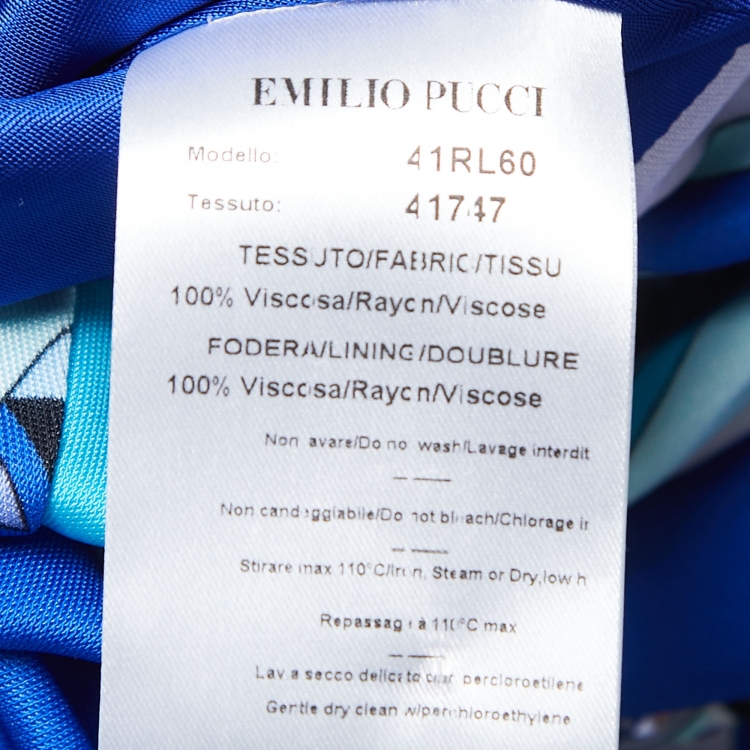 Pre Owned Emilio Pucci Blue Printed Stretch Knit Embellished Sleeveless Long Dress M