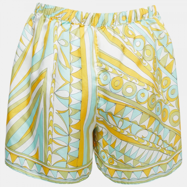 Pre Owned Emilio Pucci Multicolor Printed Silk Mini Shorts M