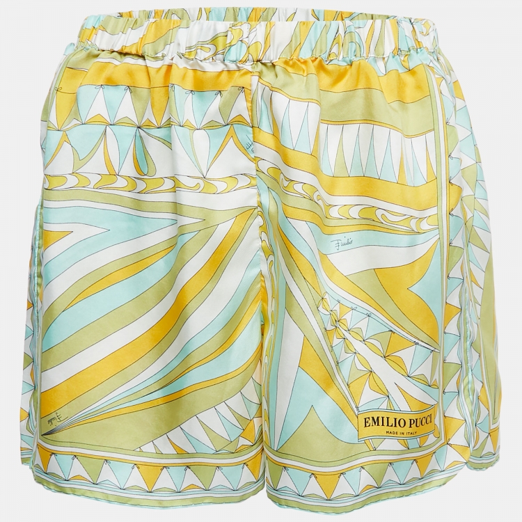 Pre Owned Emilio Pucci Multicolor Printed Silk Mini Shorts M