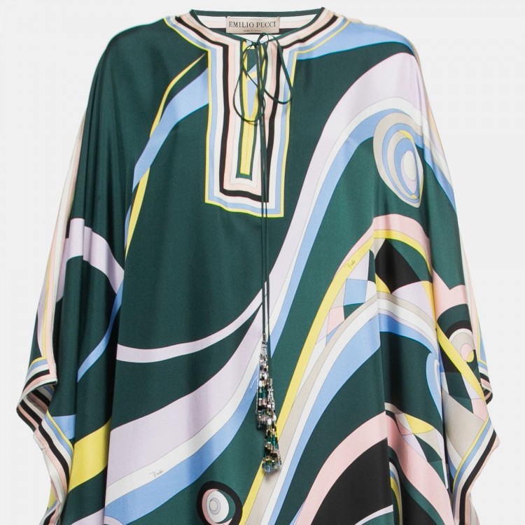 Pre Owned Emilio Pucci Multicolor Oochi Print Silk Maxi Kaftan One Size