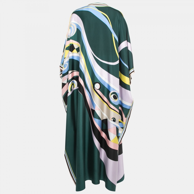 Pre Owned Emilio Pucci Multicolor Oochi Print Silk Maxi Kaftan One Size