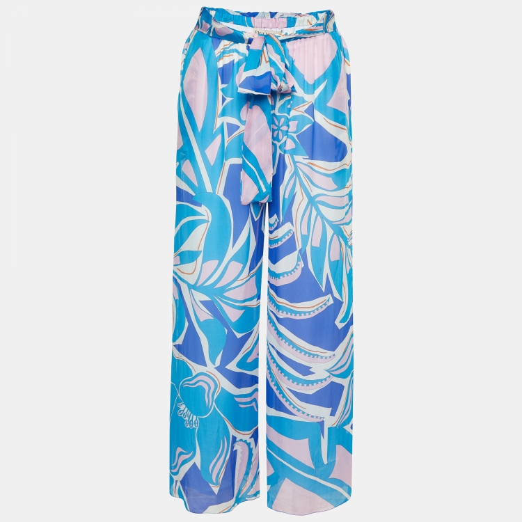 Pre Owned Emilio Pucci Multicolor Printed Silk Waist Tie Detail Pants M