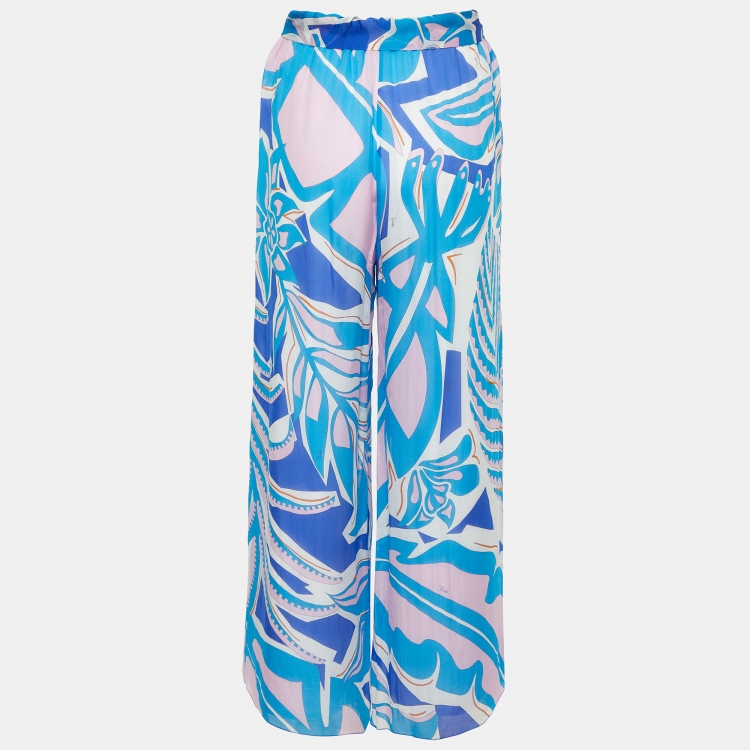 Pre Owned Emilio Pucci Multicolor Printed Silk Waist Tie Detail Pants M
