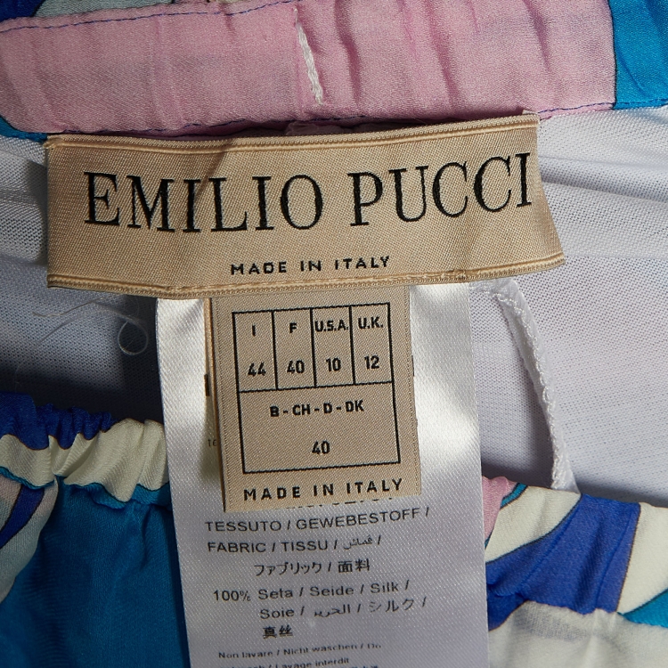 Pre Owned Emilio Pucci Multicolor Printed Silk Waist Tie Detail Pants M
