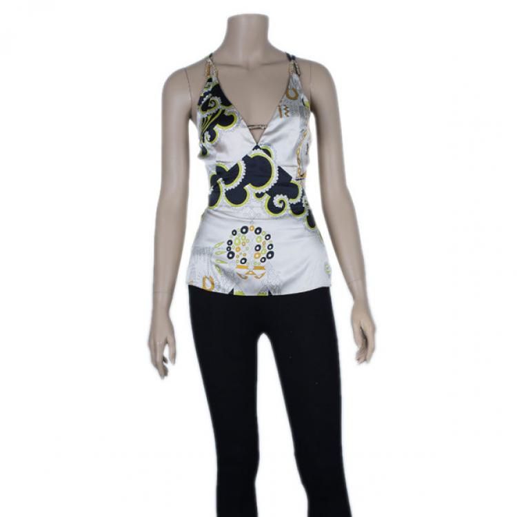 Pre Owned Emilio Pucci Beige Multicolor Silk Sleeveless Top M