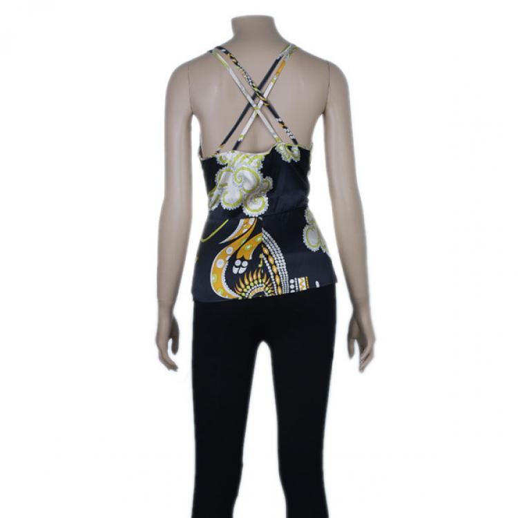 Pre Owned Emilio Pucci Beige Multicolor Silk Sleeveless Top M