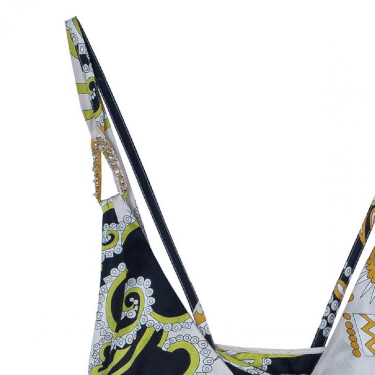 Pre Owned Emilio Pucci Beige Multicolor Silk Sleeveless Top M