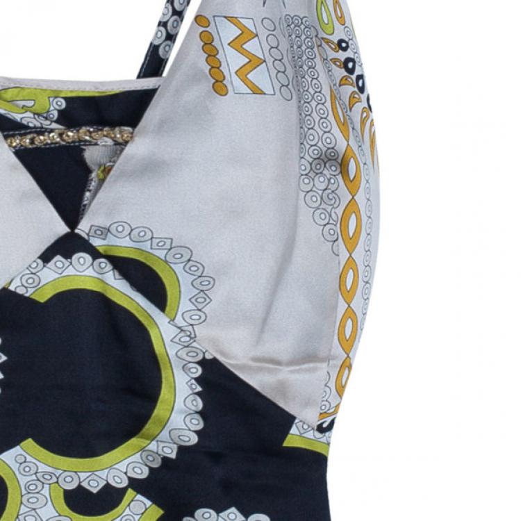 Pre Owned Emilio Pucci Beige Multicolor Silk Sleeveless Top M