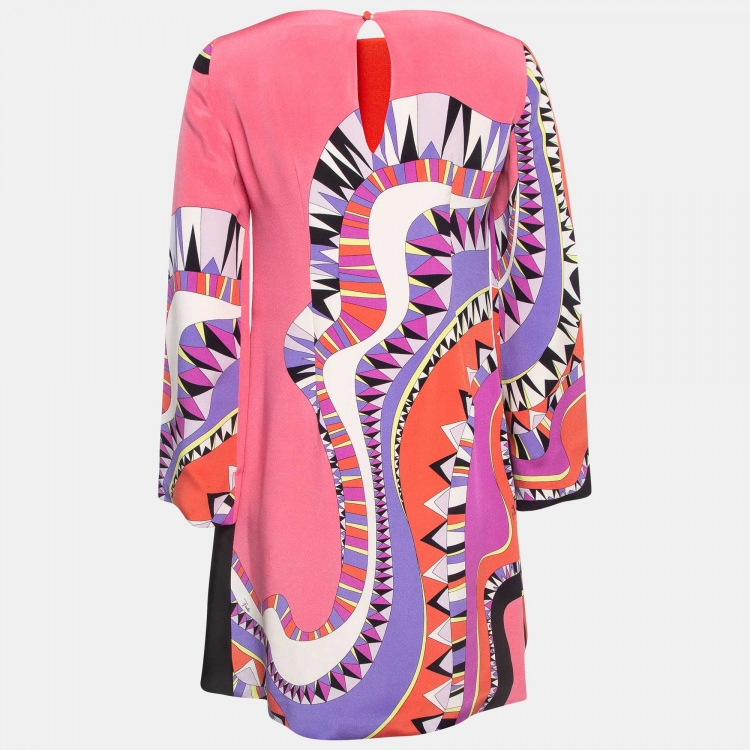 Pre Owned Emilio Pucci Multicolor Print Silk Long Sleeve Mini Dress S