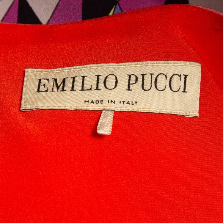 Pre Owned Emilio Pucci Multicolor Print Silk Long Sleeve Mini Dress S