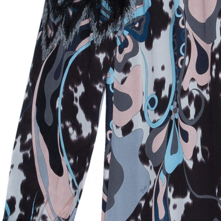 Pre Owned Emilio Pucci Printed Silk and Velvet Dress M