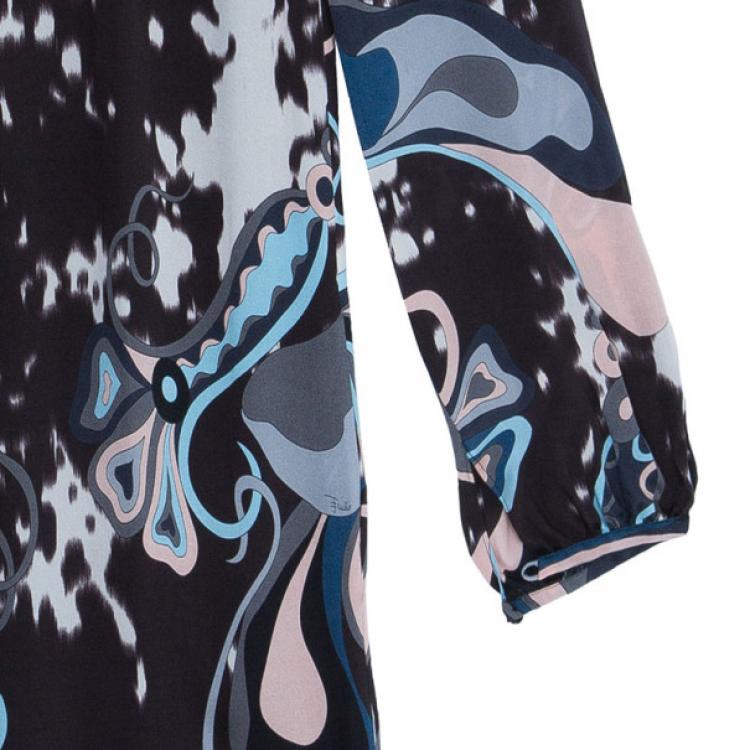 Pre Owned Emilio Pucci Printed Silk and Velvet Dress M
