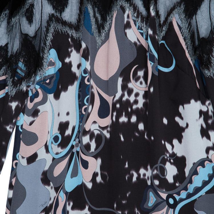Pre Owned Emilio Pucci Printed Silk and Velvet Dress M