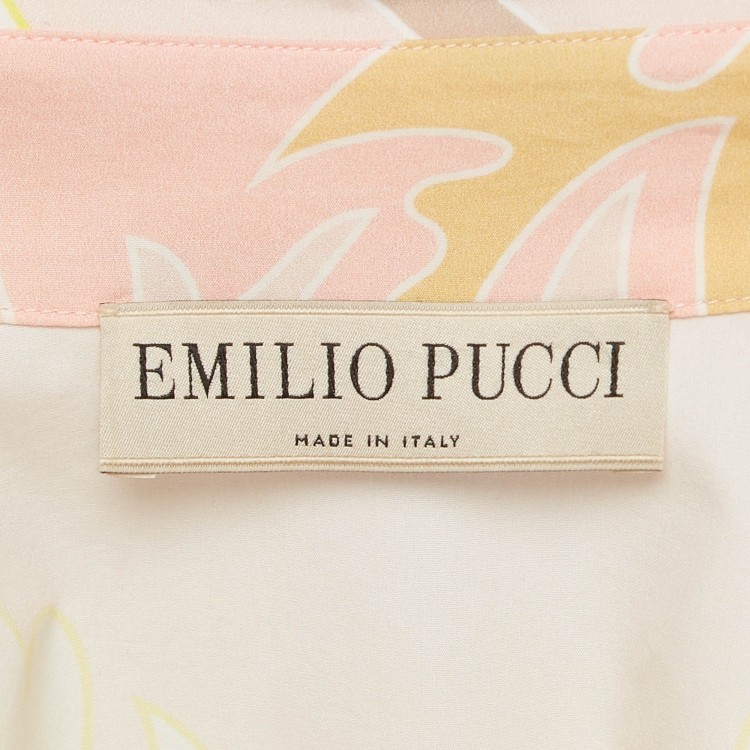 Pre Owned Emilio Pucci Multicolor Printed Cotton Belted Shirt Dress M