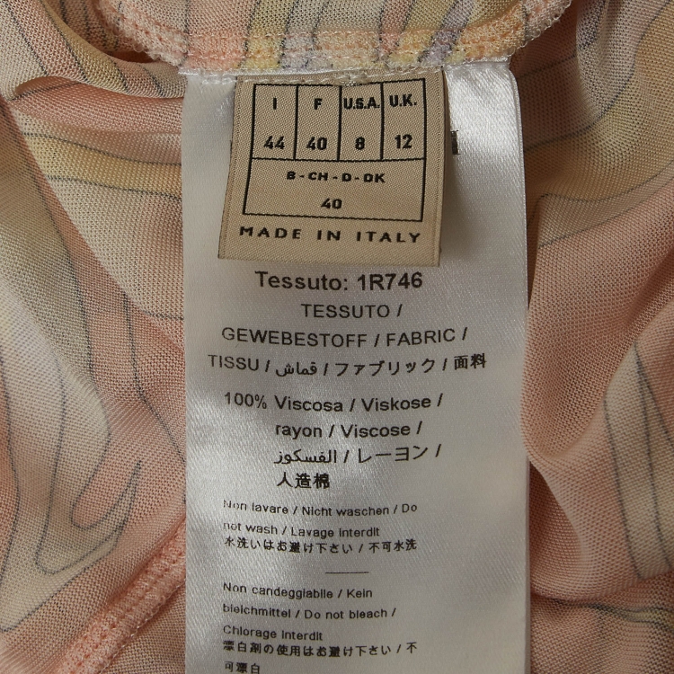 Pre Owned Emilio Pucci Pastel Pink Abstract Print Jersey High Neck Long Sleeve Top M