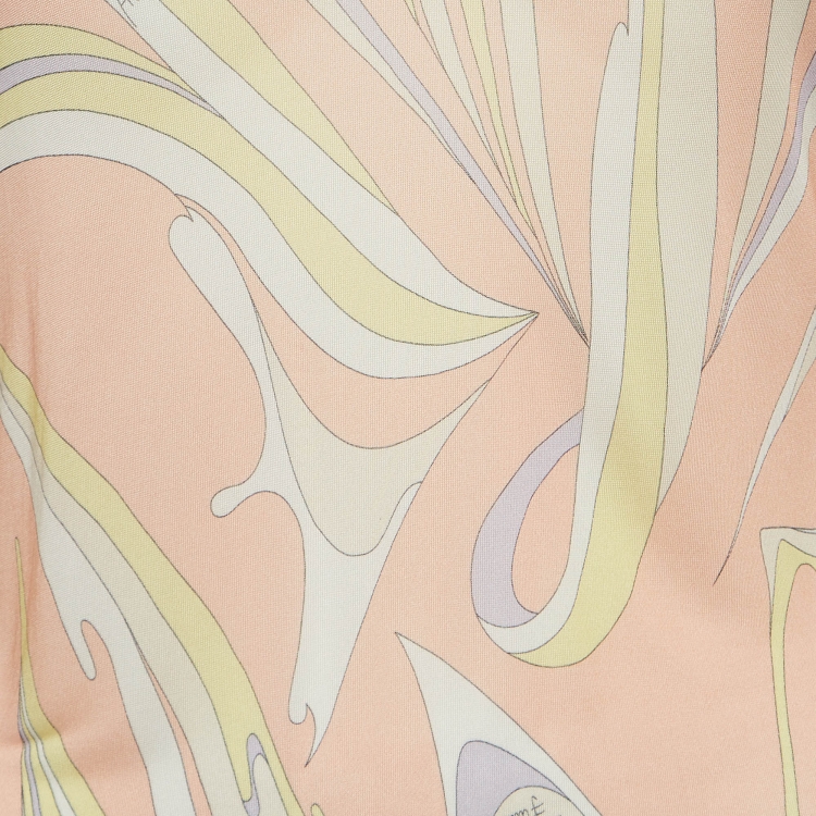 Pre Owned Emilio Pucci Pastel Pink Abstract Print Jersey High Neck Long Sleeve Top M