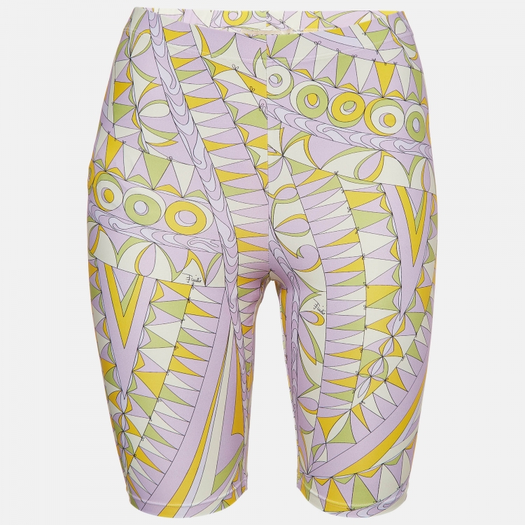 Pre Owned Emilio Pucci Purple Bandierine Print Jersey Biker Shorts M